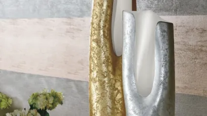 Vaso in ceramica esterno foglia oro o argento, interno bianco opaco Calla di Adriani e Rossi