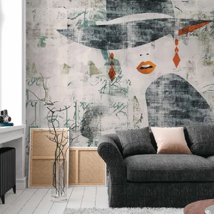 Carta da parati donna con cappello Wall Writing WPC_337 di Caos Creativo by Rossi&Co