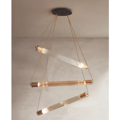 Lampada a sospensione in vetro pyrex cannettato Tube S di Riflessi