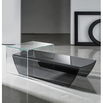 Tavolino di design Taky in vetro curvo trasparente extrachiaro o fumé di Sovet