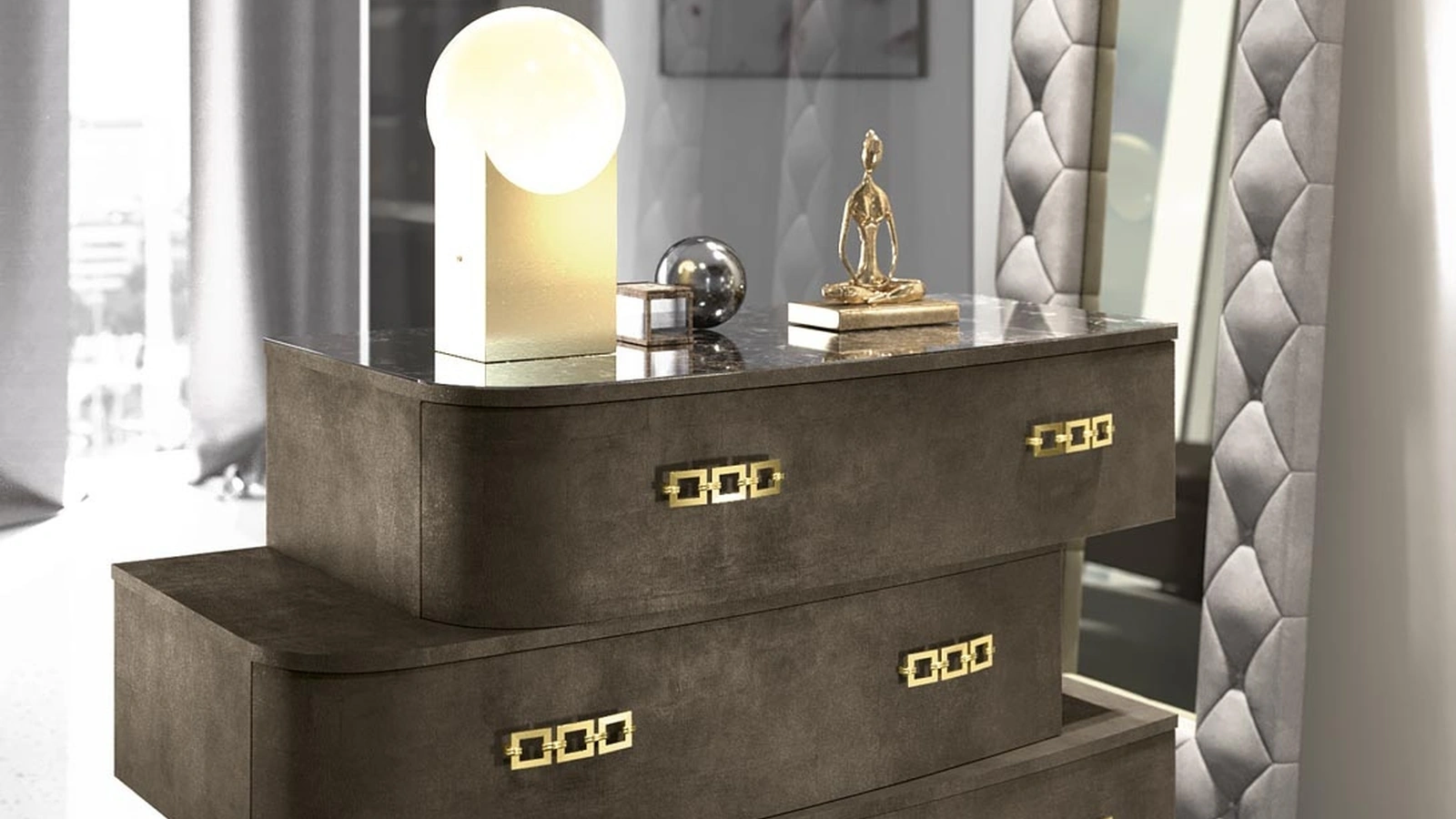 Specchiera Duse con cornice in ecopelle imbottita di Adriatica