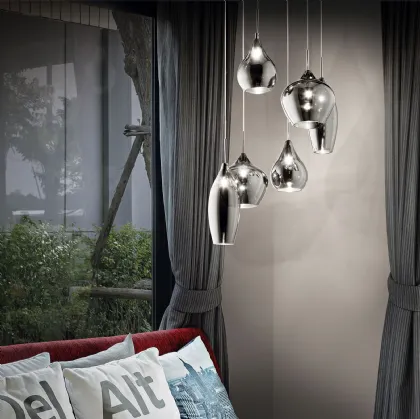 Lampada a sospensione Soft con diffusori in vetro soffiato fumé di Ideal Lux