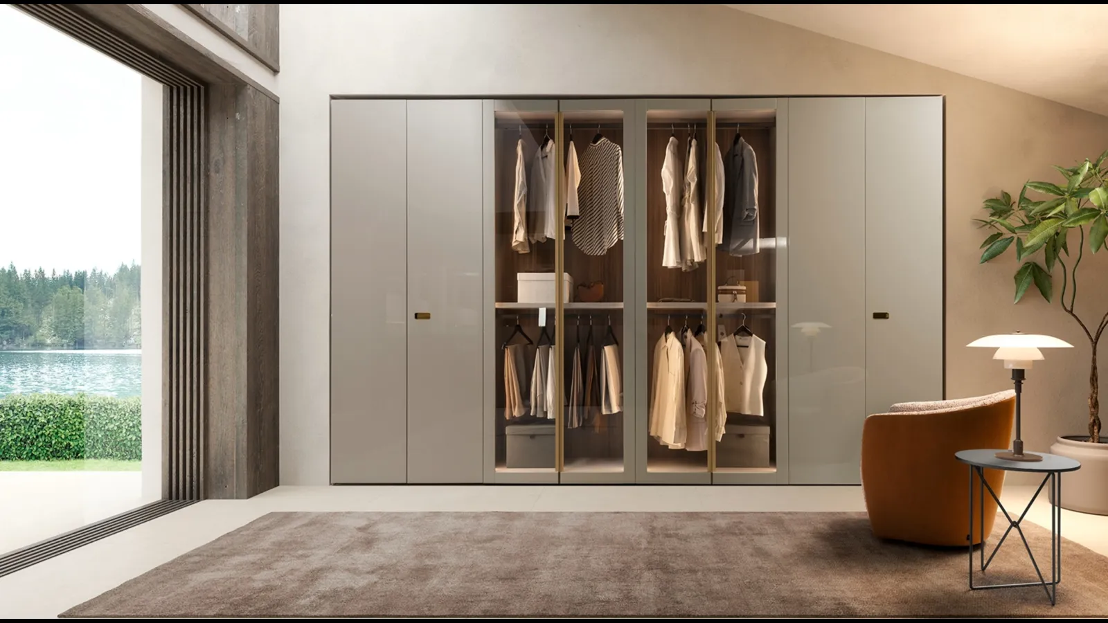 Armadio con ante battenti Anteprima in laccato lucido Gris Beige di Presotto