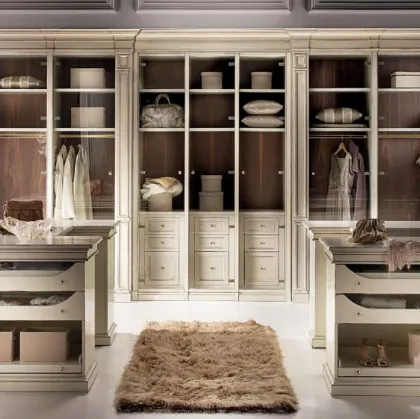Cabina Armadio Stile Classico 02 in legno laccato e ante in vetro extrachiaro con isole di Arte Brotto