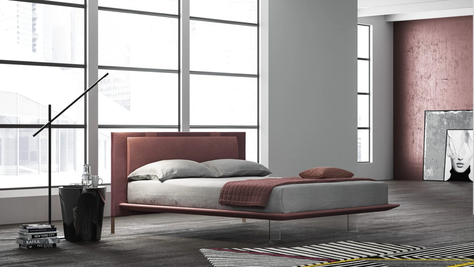 Letto Frame in tessuto con piedini trasparenti di Biba Salotti