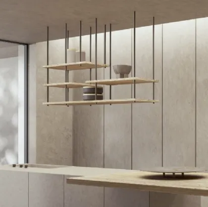 Libreria sospesa Random Kitchen con ripiani in legno Secolare naturale e struttura in metallo di Nature Design