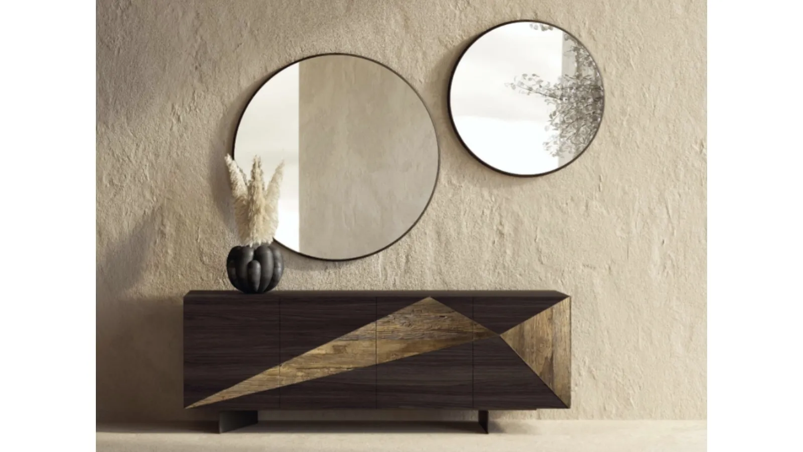 Madia in legno di Rovere Moka con inserto in legno secolare Slice di Nature Design