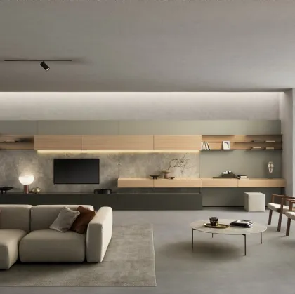 Parete Attrezzata I-ModulART 01 in laccato opaco e legno di Presotto