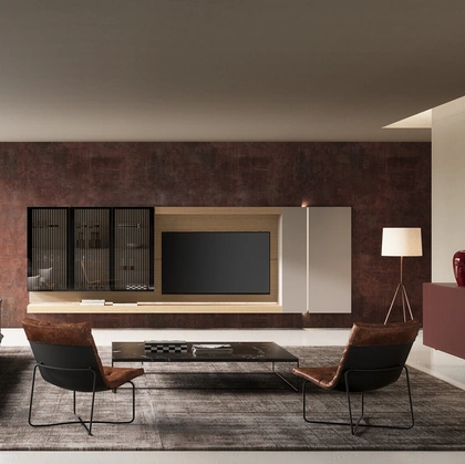 Parete Attrezzata Soggiorno Lucifer con schienale Quercia di Voltan