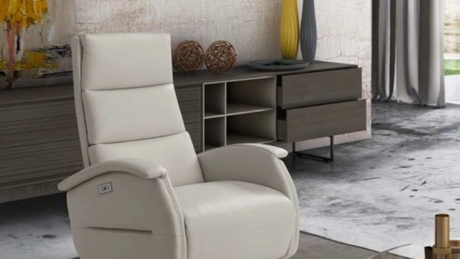 Poltrona relax in pelle con base in metallo Zara Swivel di Spaziorelax