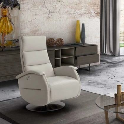 Poltrona relax in pelle con base in metallo Zara Swivel di Spaziorelax