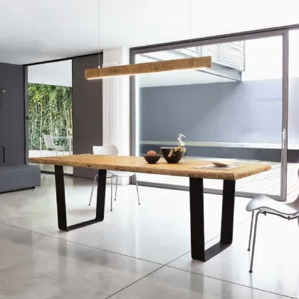 Tavolo Gate con top in legno secolare naturale e base in metallo di Nature Design