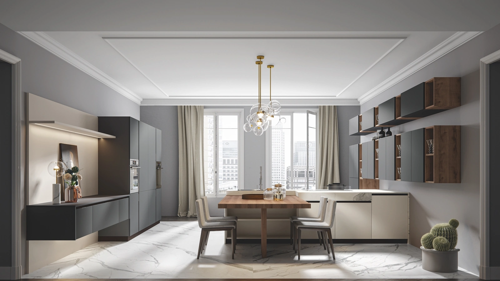 Cucina Moderna Era con penisola in PVC laccato opaco di Home Cucine