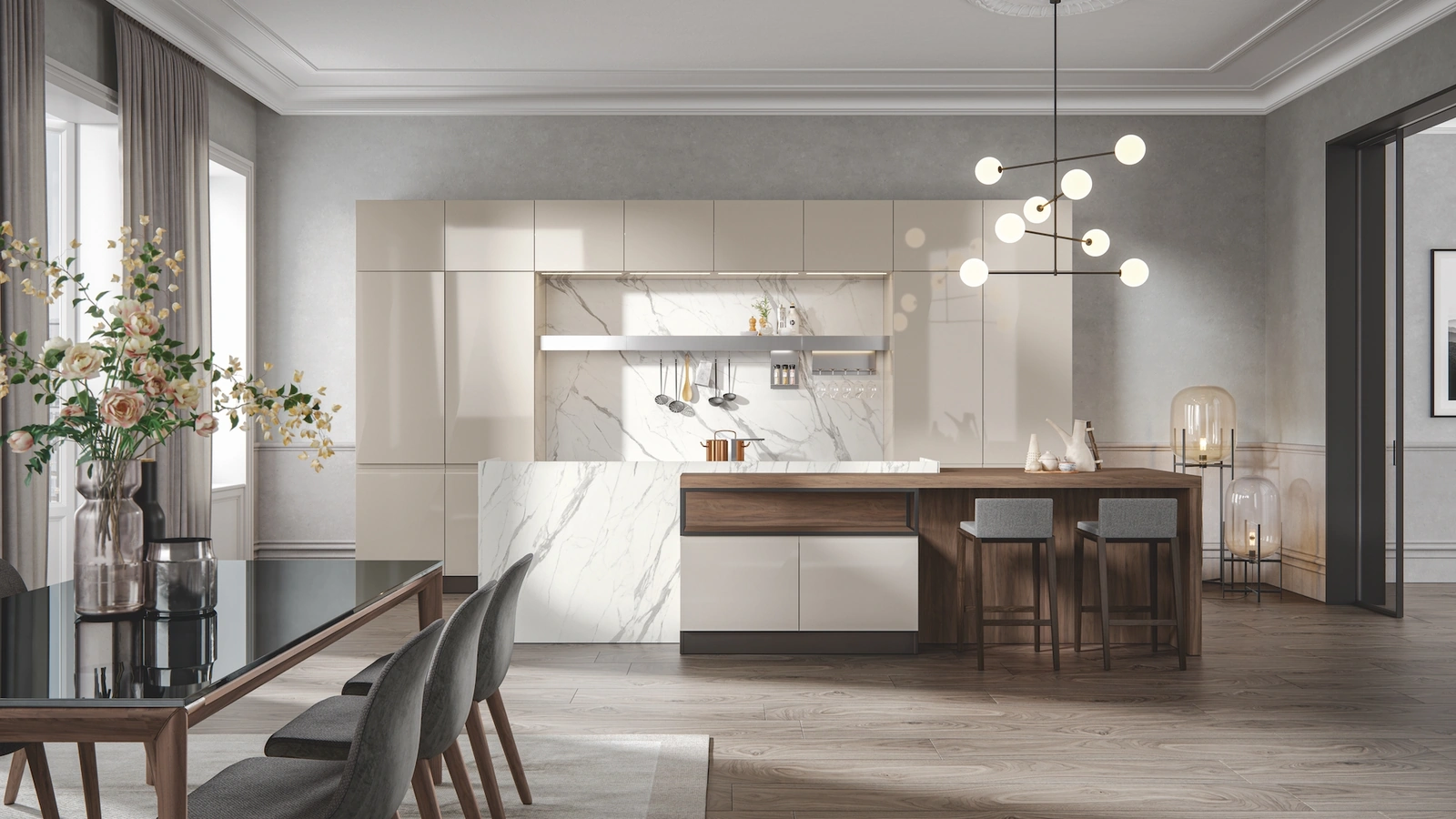 Cucina Moderna con isola Era con isola in PVC laccato lucido di Home Cucine