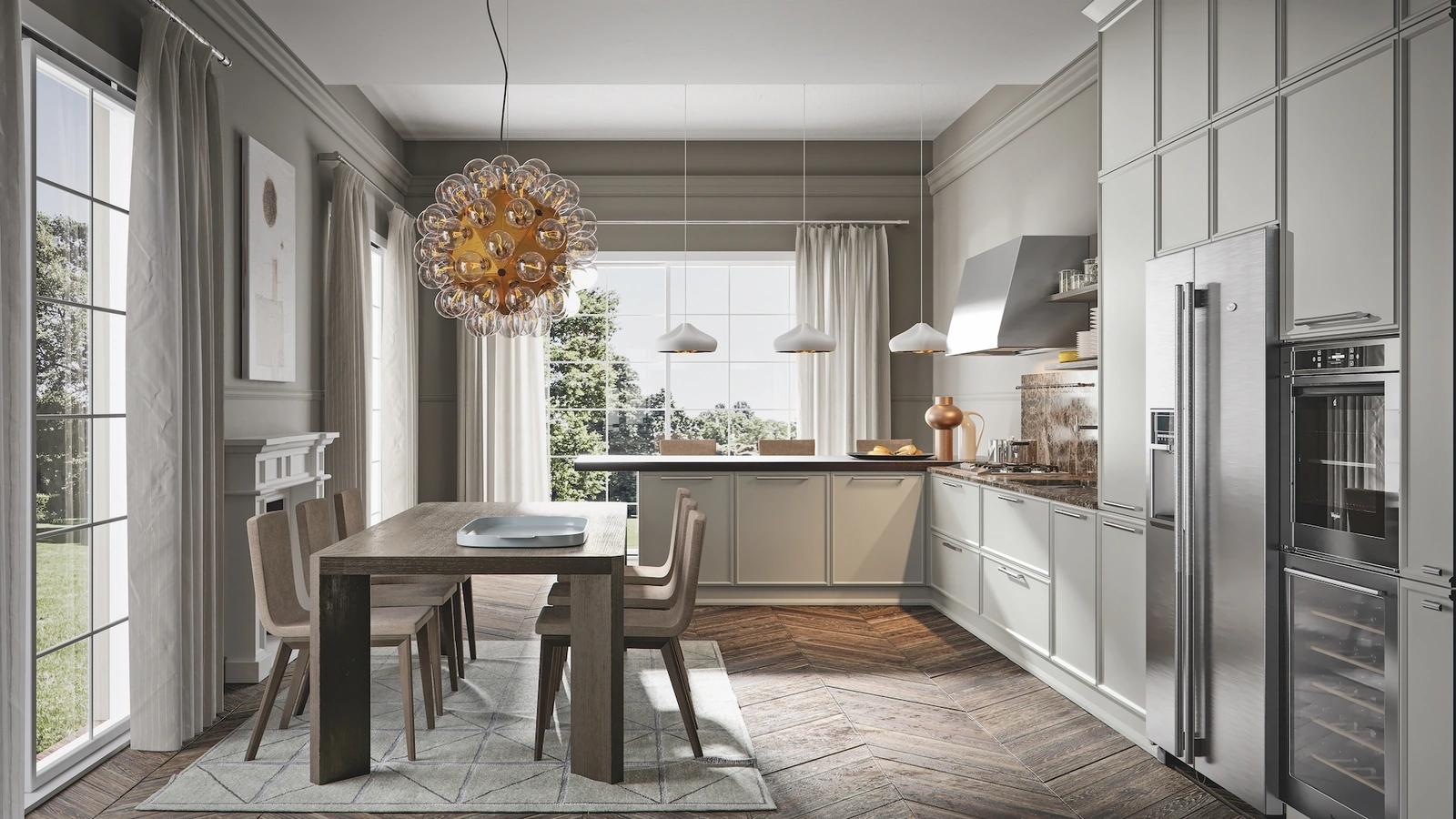 Cucina Moderna in frassino laccato Etica + Estetica con penisola di Home Cucine