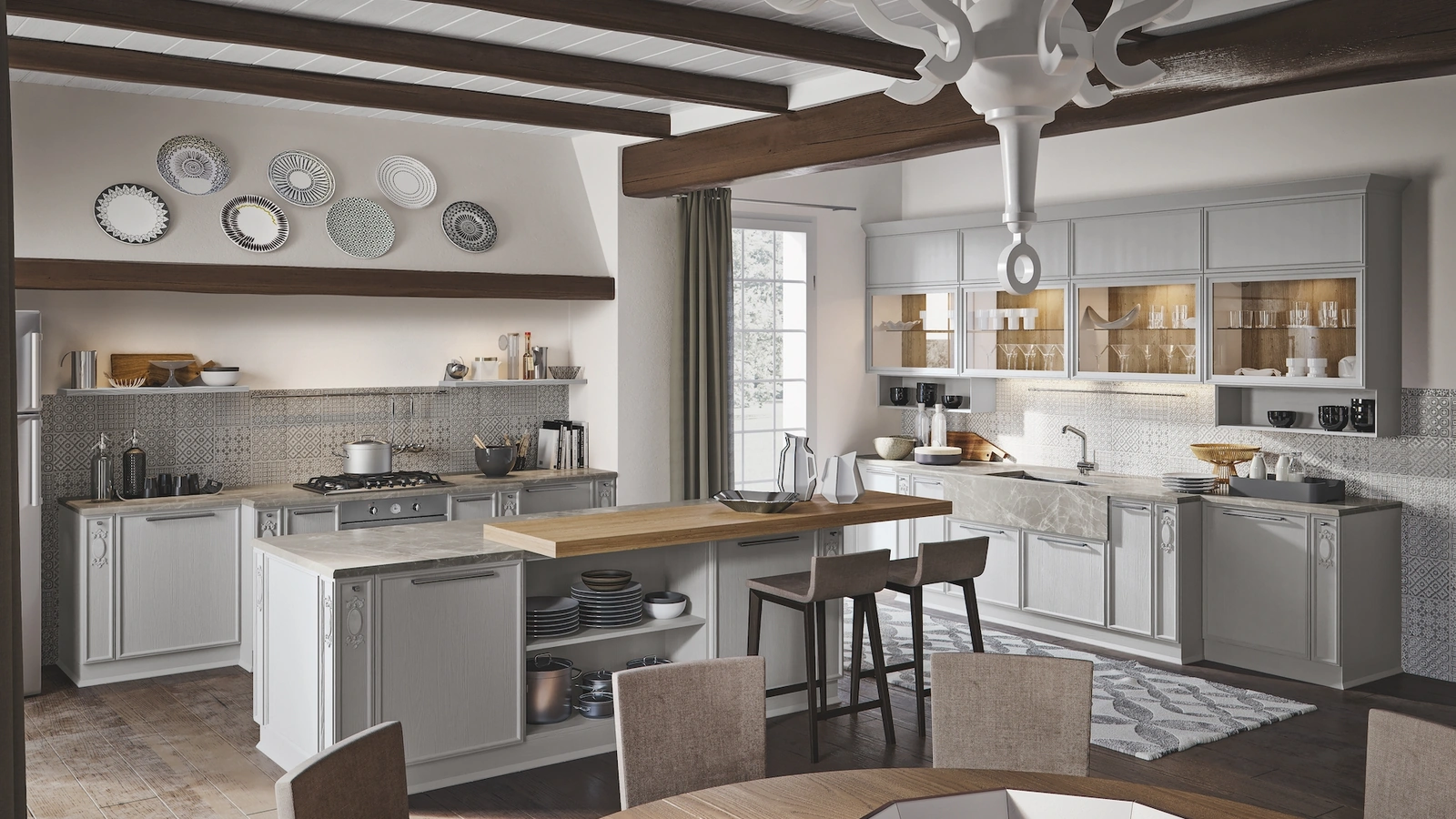 Cucina Moderna in frassino laccato Estetica con isola di Home Cucine