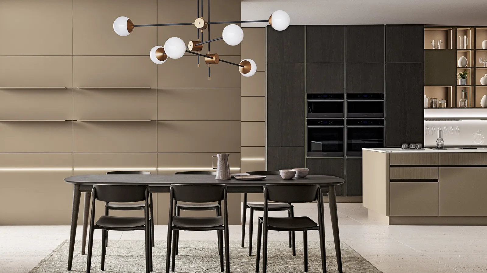 Cucina Moderna Iconica 02 in Vetro Cappuccino Liscio e Cannettato di Veneta Cucine