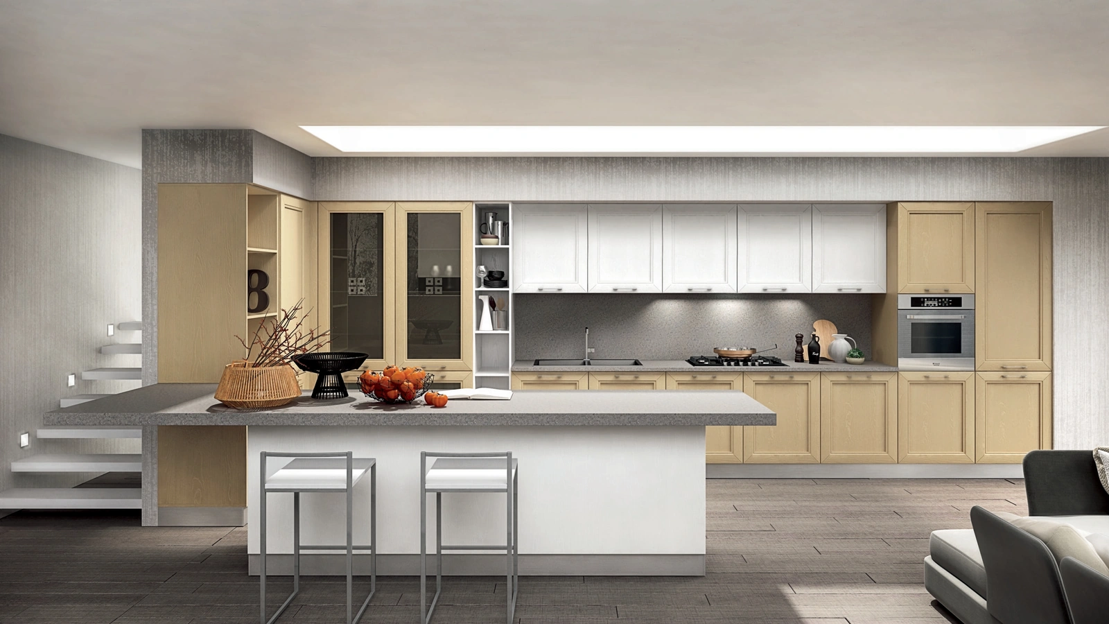 Cucina Moderna in frassino Metropoli con penisola di Home Cucine