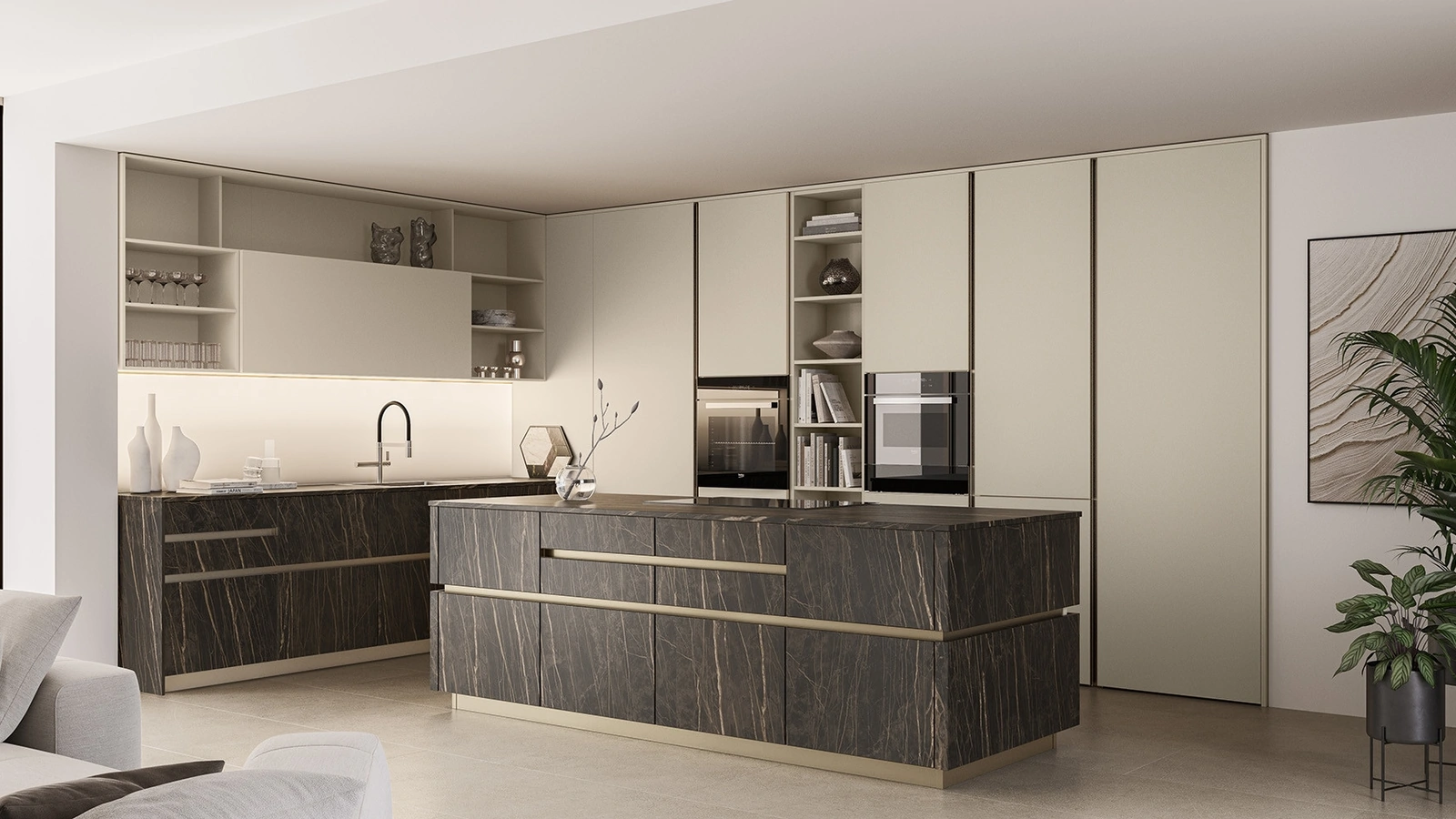 Cucina Moderna con isola Iconica 04 in laccato e ceramica di Veneta Cucine