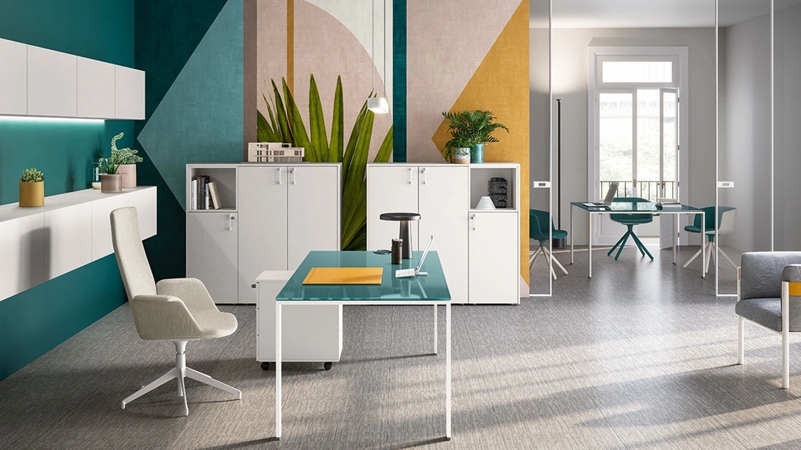 Scrivania Direzionale Funny Plus Gamba U in vetro laccato di About Office