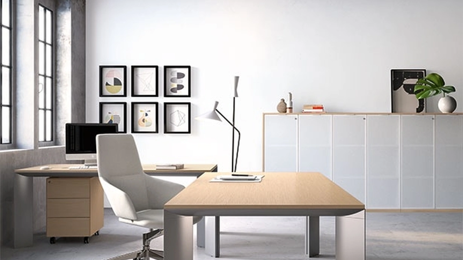 Scrivania Direzionale in legno impiallacciato e struttura in alluminio Kono di About Office
