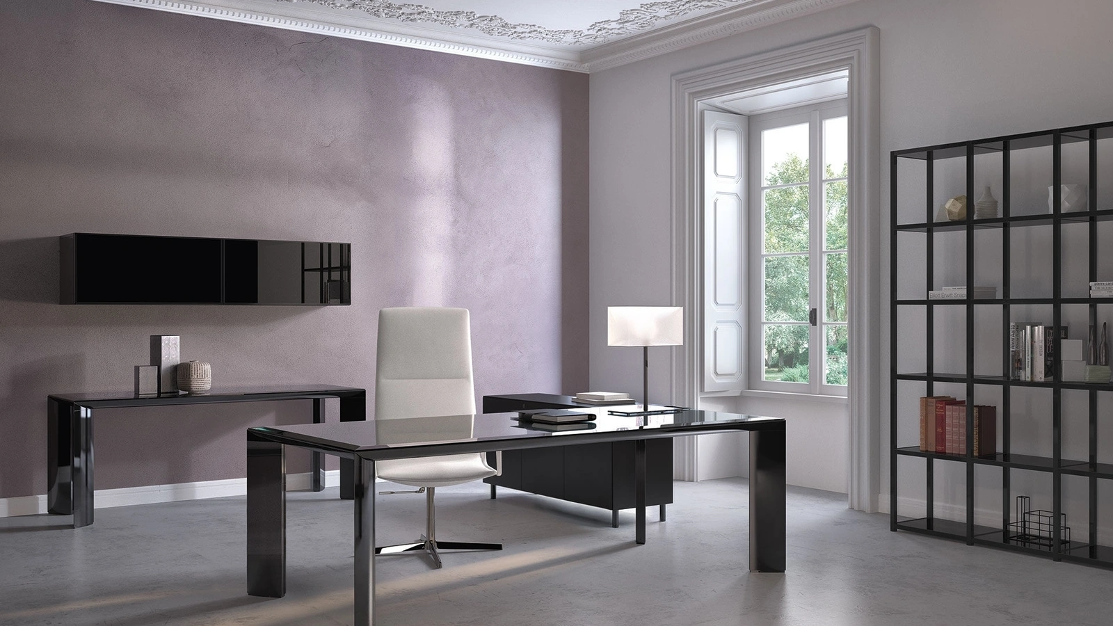Scrivania Direzionale in vetro laccato e struttura in alluminio Kono About Office