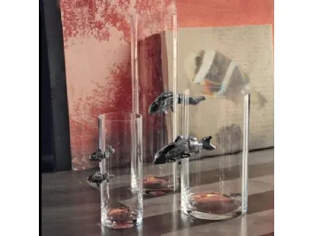 Vaso con due pesci in ceramica colore peltro Illusion Fish di Adriani e Rossi