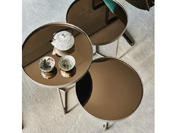 Tavolino in acciaio goffrato e piano in cristallo specchiato bronzo Billy di Cattelan Italia