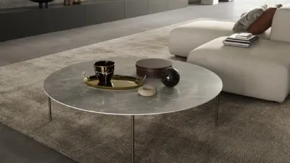 Tavolino Darwin rotondo con top in ceramica e base in metallo di Presotto