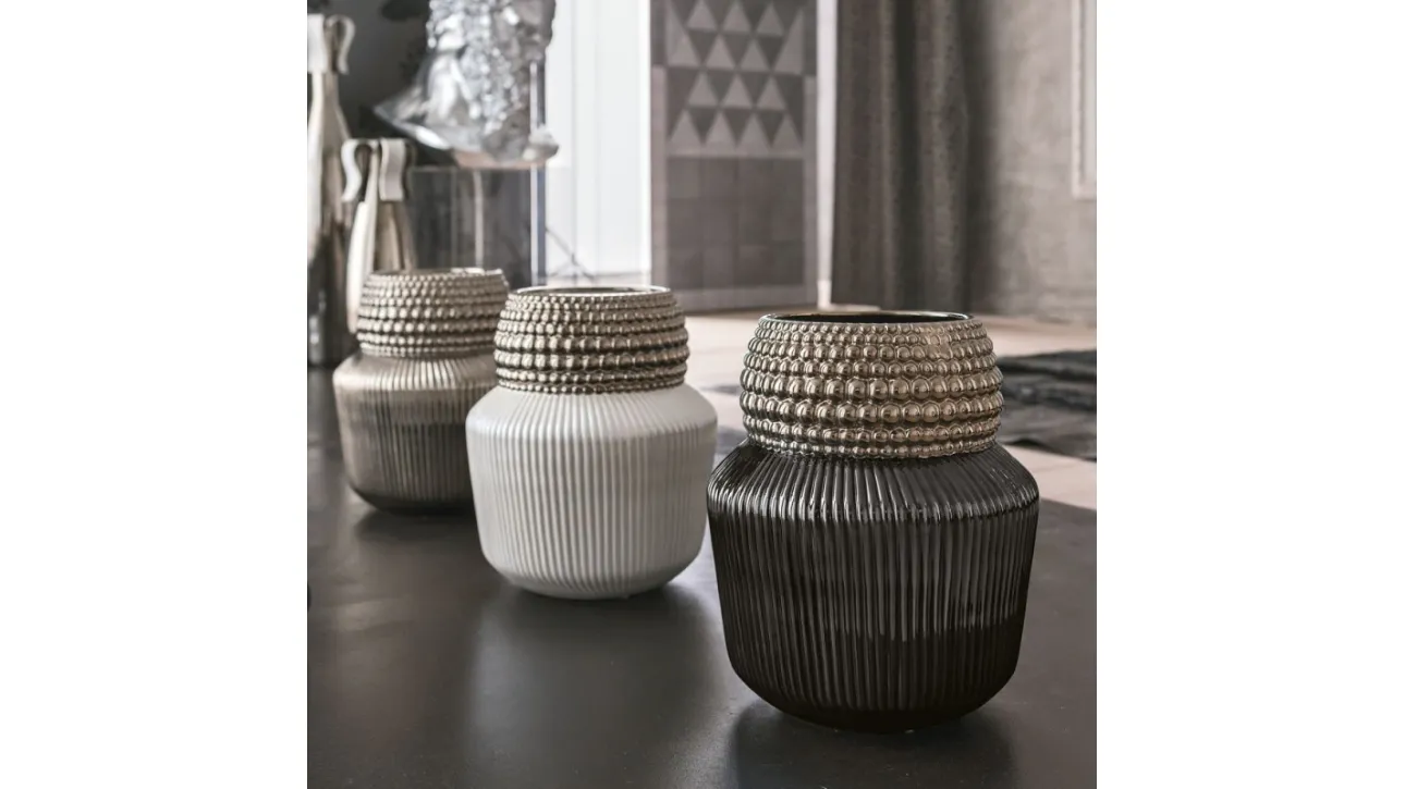 Vaso in ceramica smaltata lucida platino e nero, platino e bianco o tutto platino Onion di Adriani e Rossi