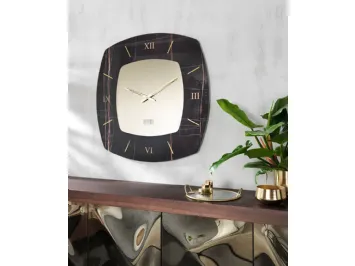 Orologio da muro in cristallo specchiante bronzato con cornice in cristallo serigrafato effetto marmo Sanremo di Riflessi
