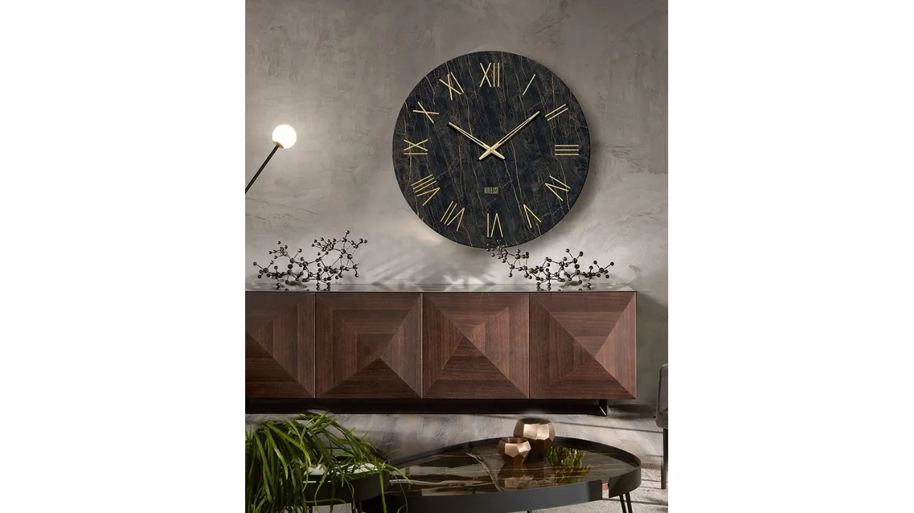 Orologio da muro in vetro serigrafato effetto marmo Portofino di Riflessi