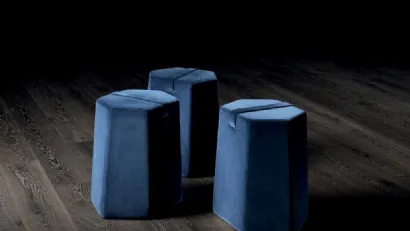 Pouf Leonardo esagonale in tessuto Blu di Arte Brotto