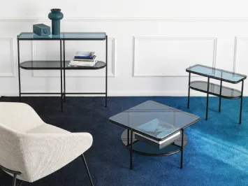 Tavolino con doppio piano in vetro e struttura in tubo di metallo Puro di Calligaris