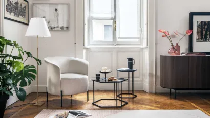 Renee esagonale con top in vetro e vetro ceramica con base in metallo di Calligaris