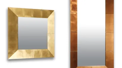 Specchio moderno Royal con cornice in foglia d'oro o rame di Riflessi