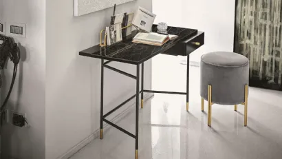 Scrittoio Vanity con top in marmo, cassetto in legno laccato e struttura in acciaio di Bontempi