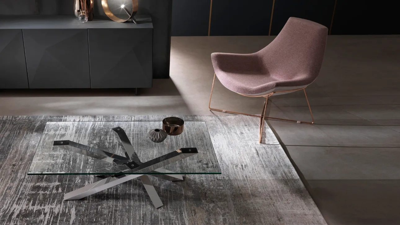 Tavolino con top in cristallo temperato e base in alluminio verniciato Shangai di Riflessi