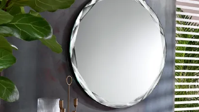 Specchio rotondo in cristallo con bisellatura irregolare Gioiello di Riflessi