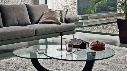 Tavolino con base in acciaio e doppio piano in cristallo Cobra Inox di Cattelan Italia