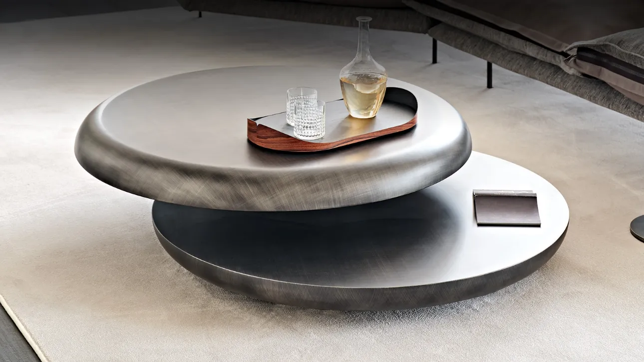 Tavolino in legno finitura Brushed Grey con piano superiore girevole Yo-Yo Brushed di Cattelan Italia