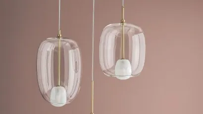 Lampada a sospensione Blow in vetro borosilicato e ottone di Bontempi