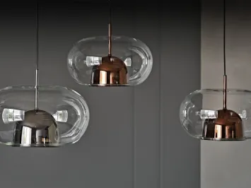 Lampada a sospensione con paralume in vetro borosilicato trasparente e calotta interna in vetro borosilicato verniciato Coimbra di Cattelan Italia