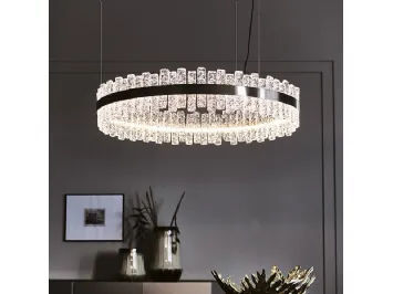 Lampada a sospensione dalla forma tonda in acciaio con elementi in vetro satinato Phoenix di Cattelan Italia