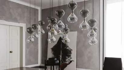 Lampada a sospensione in cristallo trasparente e fumè Sablier di Cattelan Italia