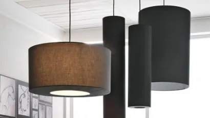 Lampada a sospensione di varie dimensioni in tessuto Tube di Adriani e Rossi