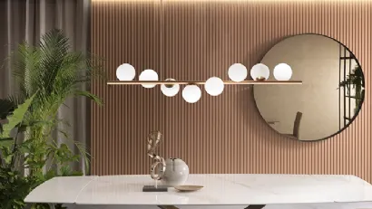 Lampada a sospensione Twist S8 in metallo con 8 bulbi in vetro bianco satinato di Riflessi