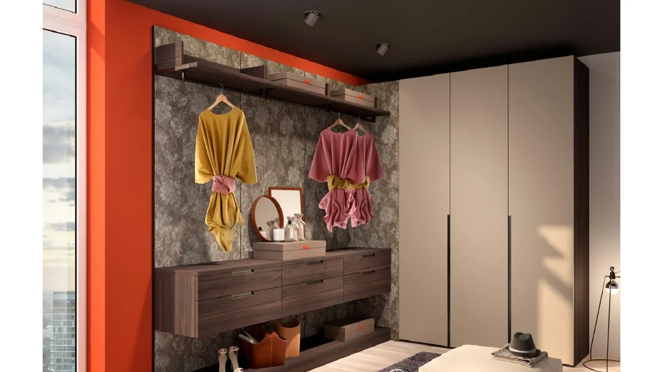 Cabina Armadio in laccato opaco, legno e finiture in pelle stampata modello 55D di Ferrimobili