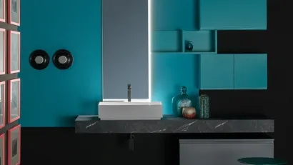 Mobile da Bagno sospeso in nobilitato e  laccato opaco e piano in laminato effetto pietra B GO CHROMATIC BG46 di Compab