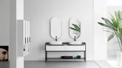 Mobile Bagno da appoggio in nobilitato laccato bianco opaco con piano in gres B201 BD003 di Compab